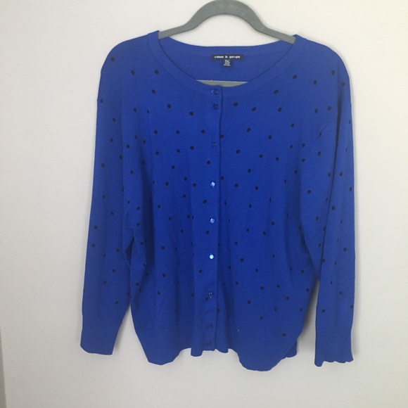 Cable & Gauge | Sweaters | Cable Gauge Royal Blue Cardigan Black Polka ...